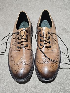 Ecco Tan Brogue Derby Wingtip Lace-Up Shoes Sz 44